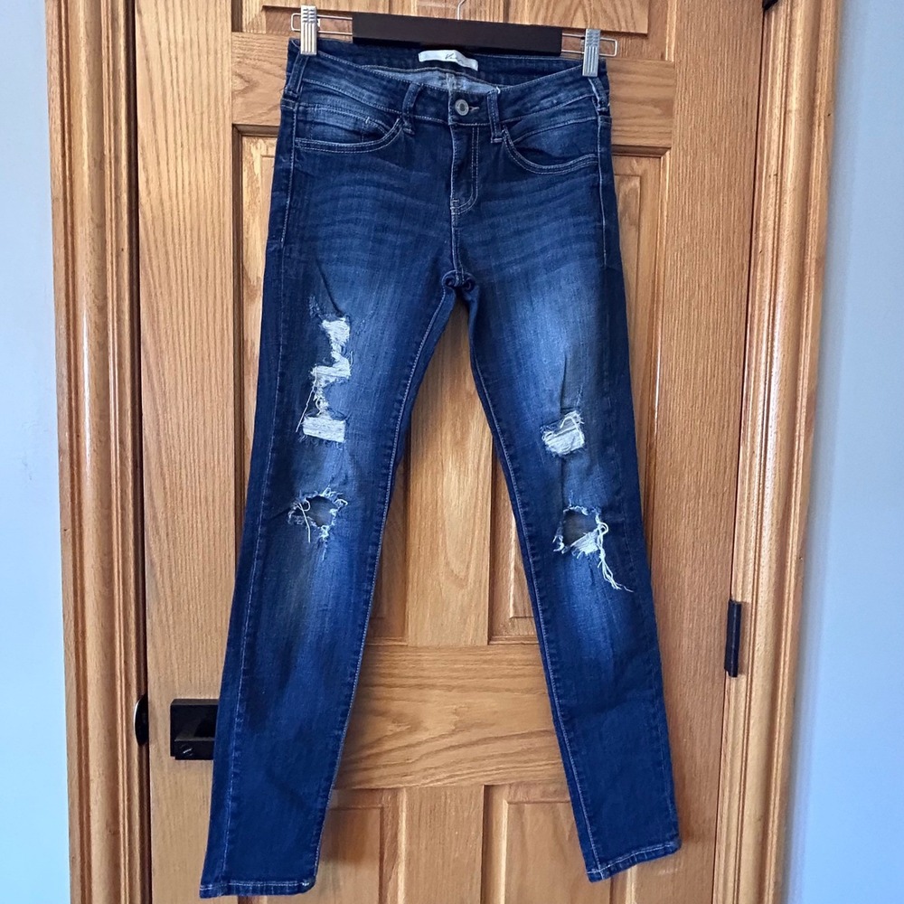 Kancan Jeans Womens Size 5 26 Distressed Skinny Blue Denim Pants